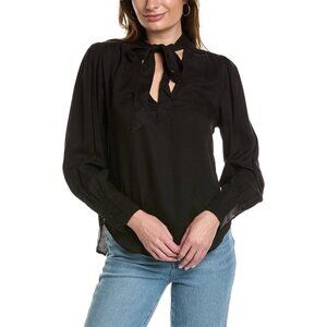 Bella Dahl Womens Black Tie-Neck Long Sleeve Blouse S